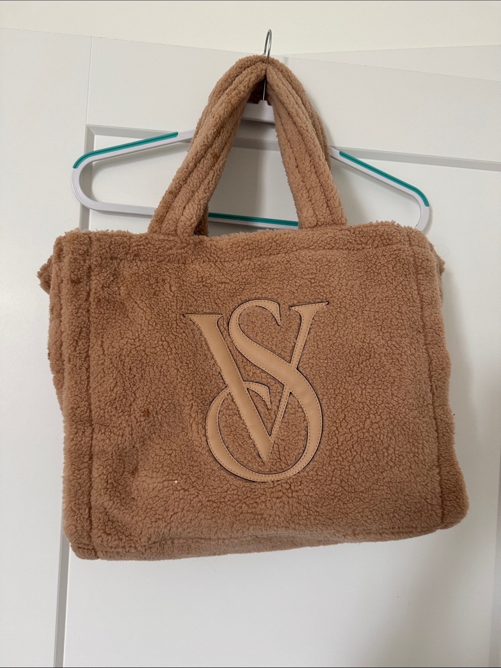 Victoria's Secret Tan Shearling Tote with Embossed VS Logo